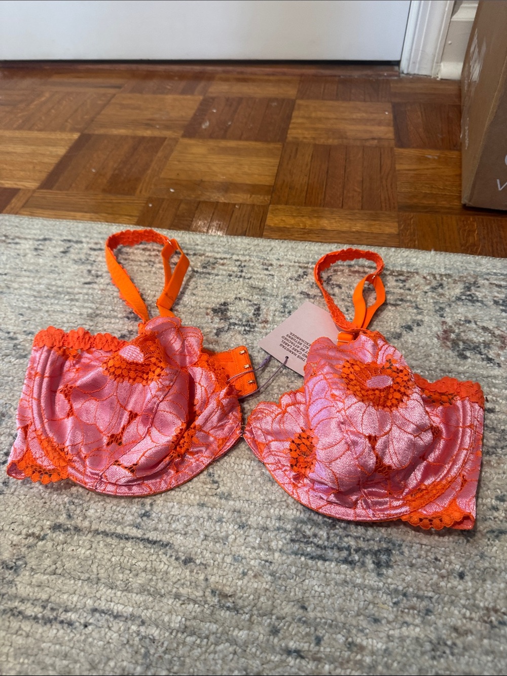 Savage X Fenty Pink and Orange Floral Lace Underwire Bra